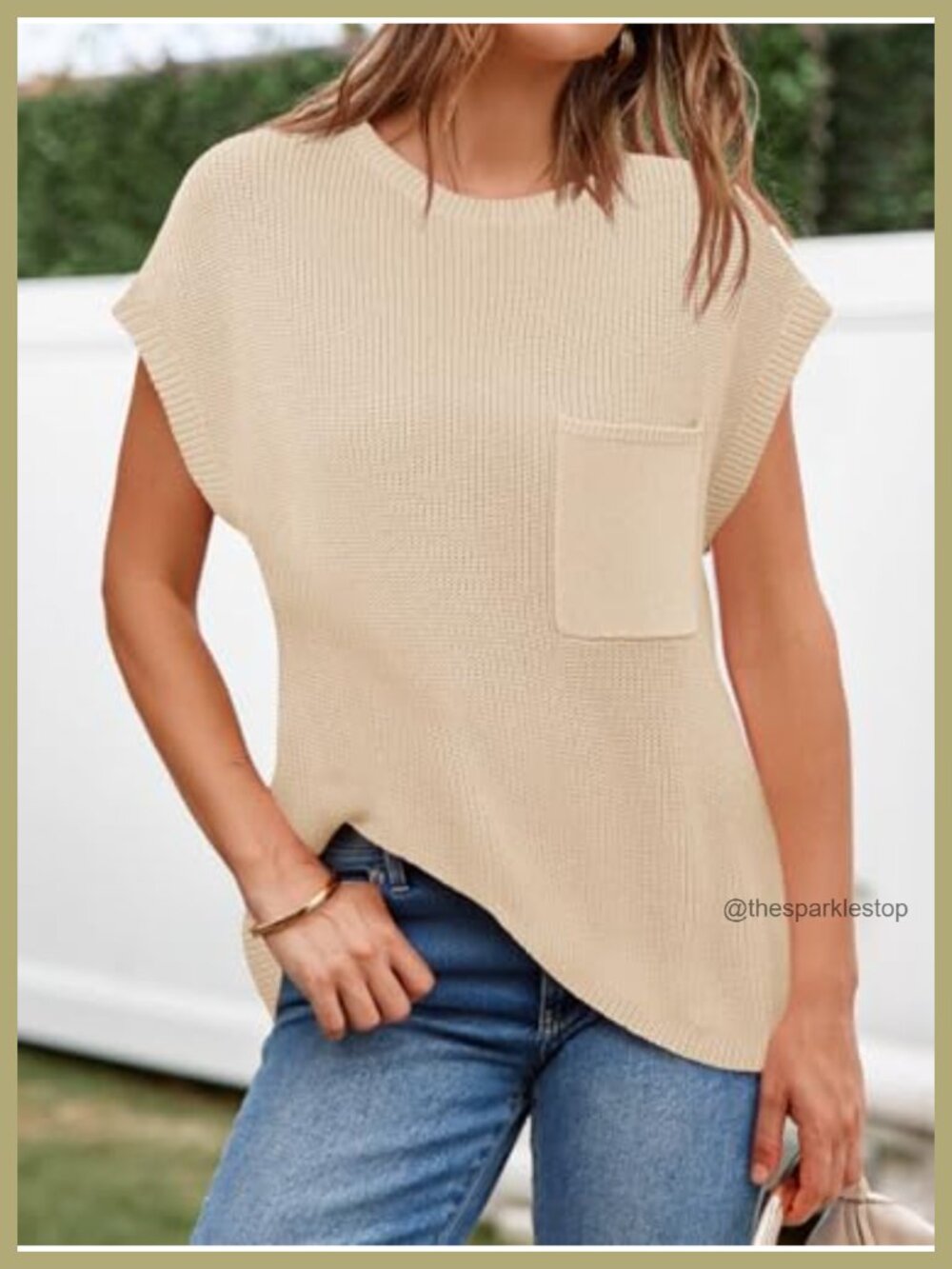 Women's Ribbed Knit Sweater Vest Short Sleeve Crew Neck Lightweight Pullover Top - Picture 2 of 6